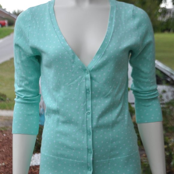 Maurices Light Green Button Up Sweater with White Dots - Picture 2 of 6